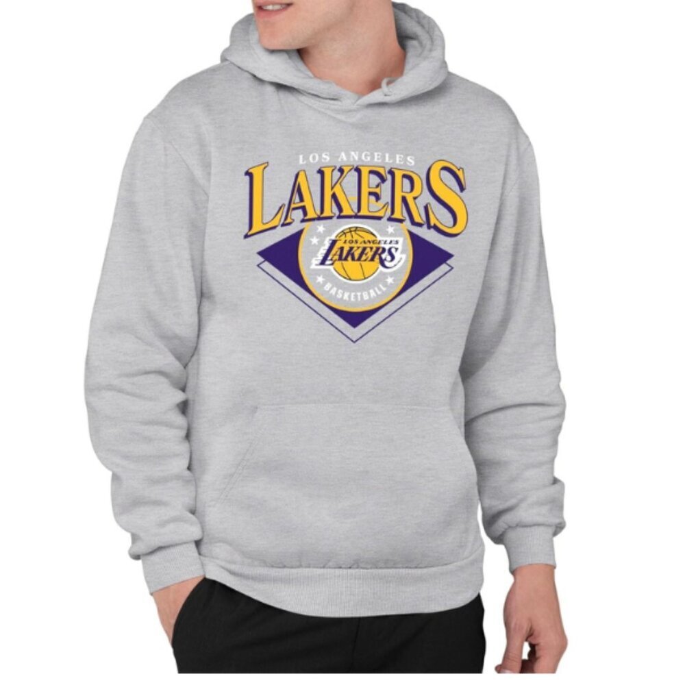 Los Angeles Lakers Hoodie Gray Sweatshirt Men’s Size Large Fleece Pullover NBA